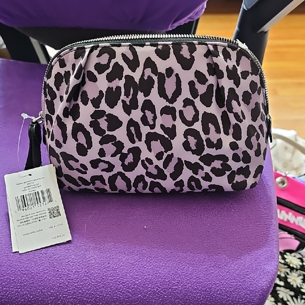 Kate Spade Purple and Black Leopard Cosmetic Bag
